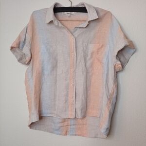 Madewell Beachside Sunset Pastel Striped Button-Up Shirt Linen Loose Fit